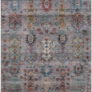 HomeRoots 5' Versatile Gray and Teal Blue Tribal Indoor-Outdoor Area Rug - Stylish, Durable, and Washable! 630160