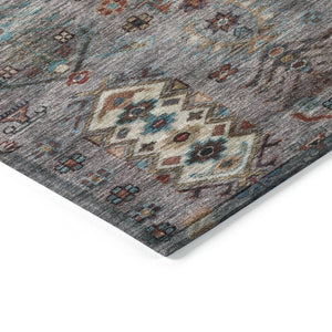 HomeRoots 8' Stylish Gray and Teal Blue Round Tribal Area Rug - Washable, Durable for Indoor/Outdoor Spaces 630161