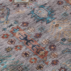 HomeRoots 8' Stylish Gray and Teal Blue Round Tribal Area Rug - Washable, Durable for Indoor/Outdoor Spaces 630161