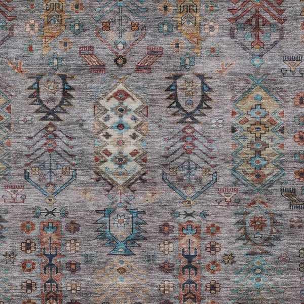 HomeRoots 10' Gray and Teal Blue Tribal Washable Area Rug - Stylish Indoor/Outdoor Décor for High-Traffic Spaces 630164