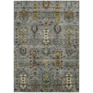 HomeRoots 5' X 8' Tribal Area Rug in Pewter and Gold – Durable, Washable, Stylish for Indoor and Outdoor Use 630166