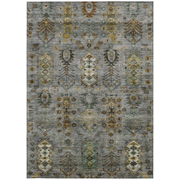 HomeRoots 5' X 8' Tribal Area Rug in Pewter and Gold – Durable, Washable, Stylish for Indoor and Outdoor Use 630166