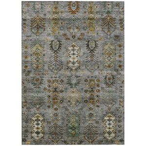 HomeRoots 5' X 8' Tribal Area Rug in Pewter and Gold – Durable, Washable, Stylish for Indoor and Outdoor Use 630166