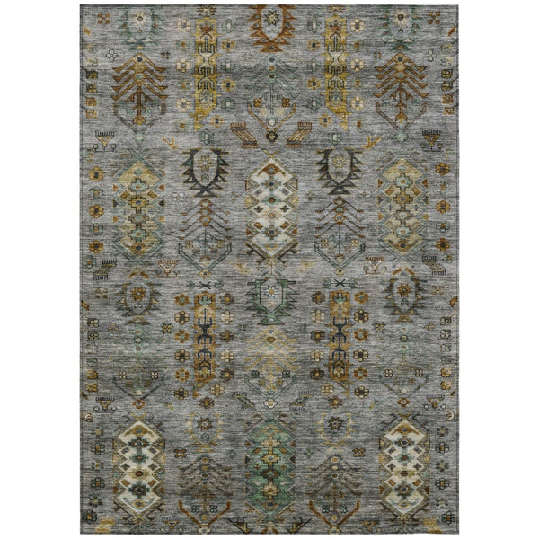 HomeRoots 5' X 8' Tribal Area Rug in Pewter and Gold – Durable, Washable, Stylish for Indoor and Outdoor Use 630166