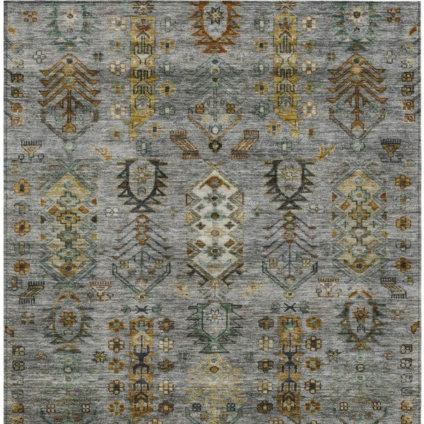 HomeRoots 5' X 8' Tribal Area Rug in Pewter and Gold – Durable, Washable, Stylish for Indoor and Outdoor Use 630166