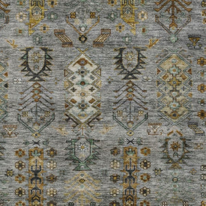 HomeRoots 10' Stylish Pewter and Gold Tribal Washable Area Rug - Indoor/Outdoor Durable Design for Any Space 630170