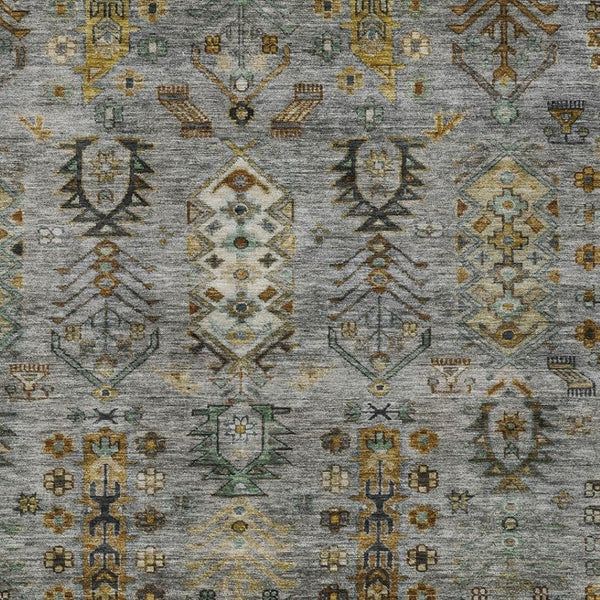 HomeRoots 10' Stylish Pewter and Gold Tribal Washable Area Rug - Indoor/Outdoor Durable Design for Any Space 630170