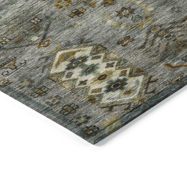 HomeRoots 10' Stylish Pewter and Gold Tribal Washable Area Rug - Indoor/Outdoor Durable Design for Any Space 630170