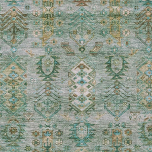 HomeRoots 5' X 8' Sage and Gold Tribal Area Rug – Stylish, Washable, Indoor/Outdoor, Durable for High-Traffic Areas 630172