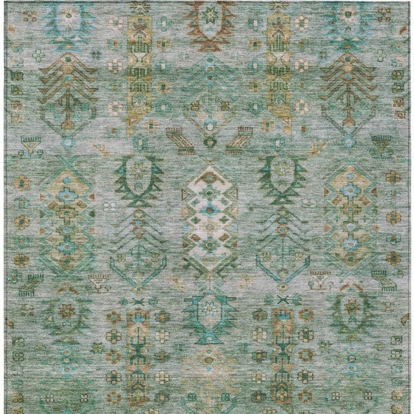 HomeRoots 5' X 8' Sage and Gold Tribal Area Rug – Stylish, Washable, Indoor/Outdoor, Durable for High-Traffic Areas 630172