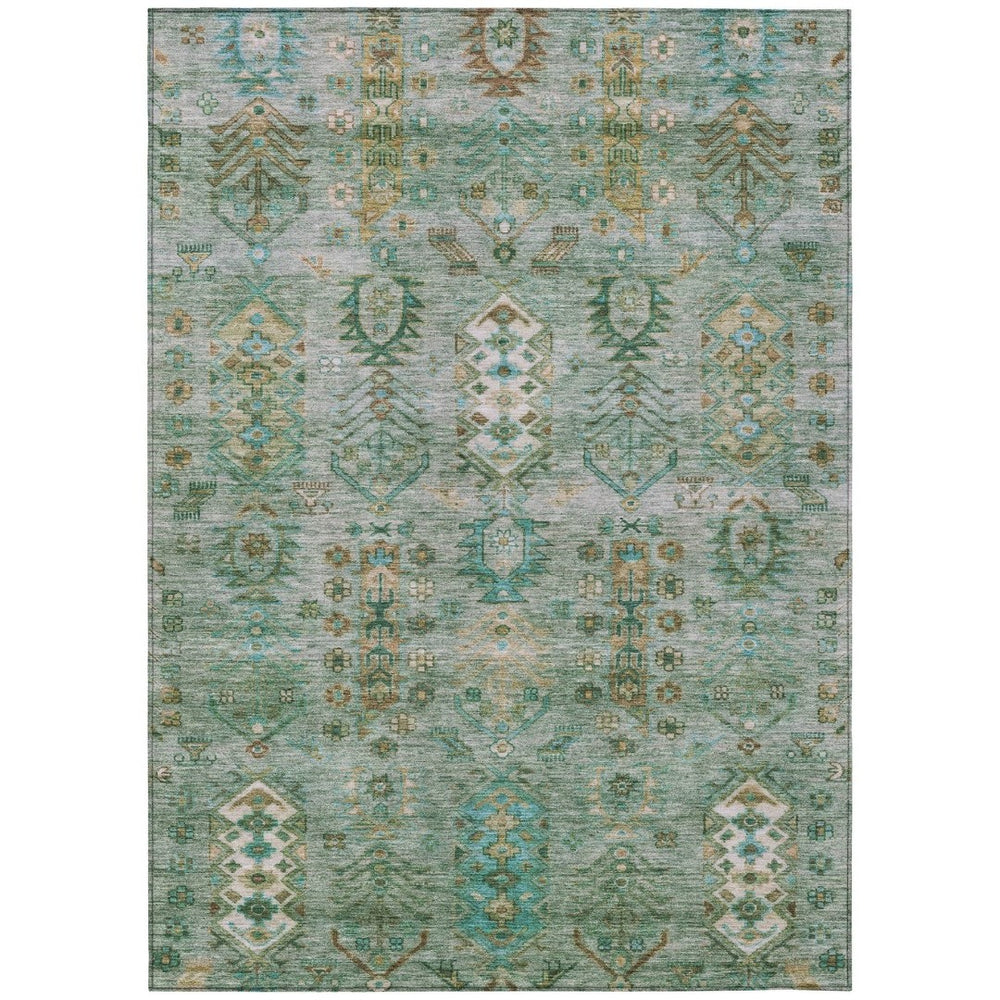 HomeRoots 5' X 8' Sage and Gold Tribal Area Rug – Stylish, Washable, Indoor/Outdoor, Durable for High-Traffic Areas 630172