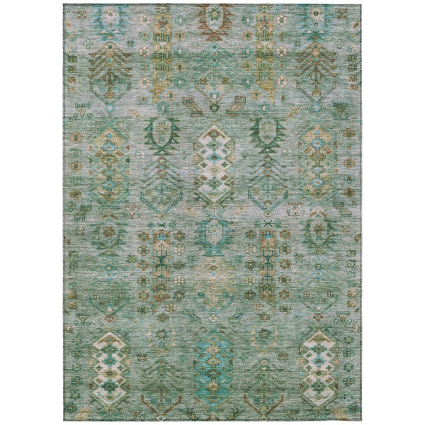 HomeRoots 5' X 8' Sage and Gold Tribal Area Rug – Stylish, Washable, Indoor/Outdoor, Durable for High-Traffic Areas 630172