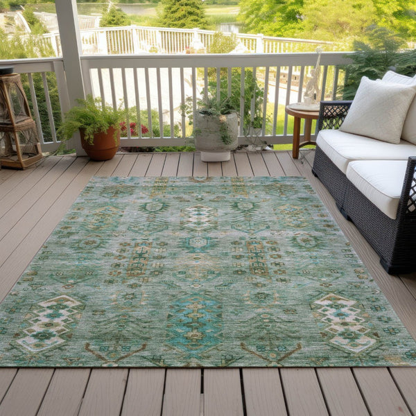 HomeRoots 5' X 8' Sage and Gold Tribal Area Rug – Stylish, Washable, Indoor/Outdoor, Durable for High-Traffic Areas 630172