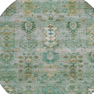 HomeRoots 8' Sage and Gold Round Tribal Rug - Stylish, Durable, Washable Area Rug for Indoor & Outdoor Spaces 630173