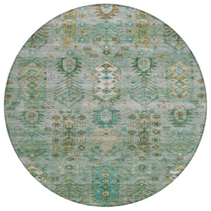 HomeRoots 8' Sage and Gold Round Tribal Rug - Stylish, Durable, Washable Area Rug for Indoor & Outdoor Spaces 630173
