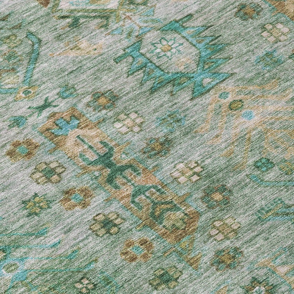 HomeRoots 8' Sage and Gold Round Tribal Rug - Stylish, Durable, Washable Area Rug for Indoor & Outdoor Spaces 630173