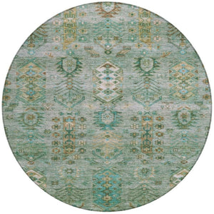 HomeRoots 8' Sage and Gold Round Tribal Rug - Stylish, Durable, Washable Area Rug for Indoor & Outdoor Spaces 630173