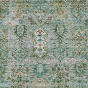 HomeRoots 8' X 10' Sage and Gold Tribal Area Rug - Washable, Durable, Stylish for Indoor & Outdoor Spaces 630174