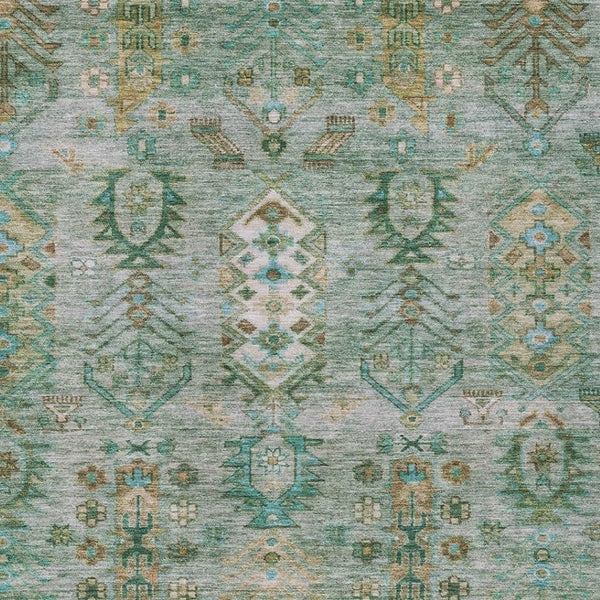 HomeRoots 8' X 10' Sage and Gold Tribal Area Rug - Washable, Durable, Stylish for Indoor & Outdoor Spaces 630174