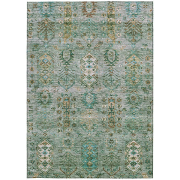 HomeRoots 10' Sage and Gold Tribal Indoor Outdoor Area Rug - Washable, Durable, Stylish for High-Traffic Spaces 630176
