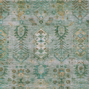 HomeRoots 10' Sage and Gold Tribal Indoor Outdoor Area Rug - Washable, Durable, Stylish for High-Traffic Spaces 630176