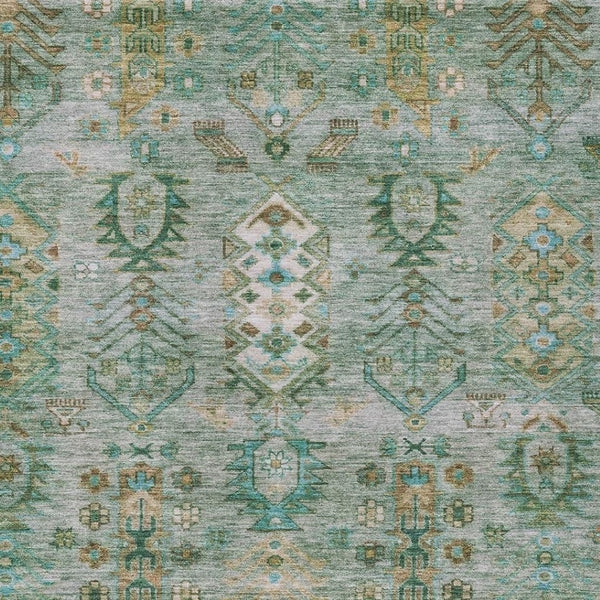 HomeRoots 10' Sage and Gold Tribal Indoor Outdoor Area Rug - Washable, Durable, Stylish for High-Traffic Spaces 630176