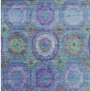 HomeRoots 5' X 8' Vibrant Blue Purple Lime Green Geometric Washable Area Rug for Indoor/Outdoor Spaces 630178