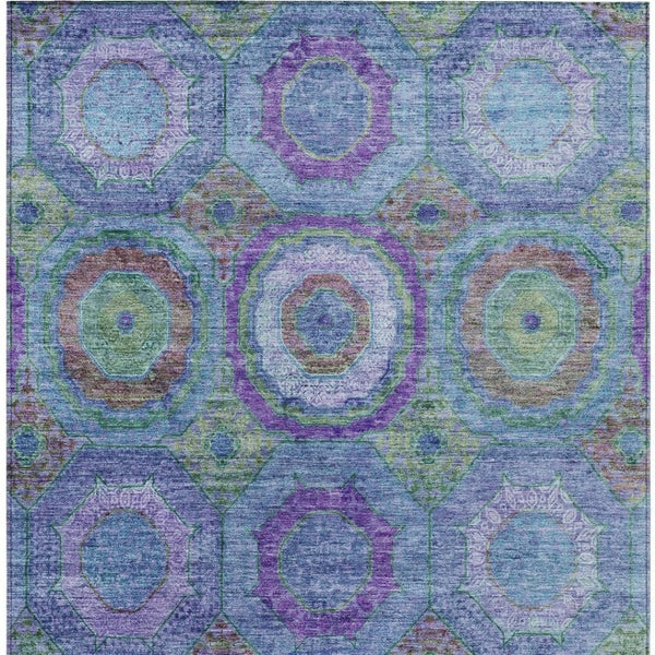 HomeRoots 5' X 8' Vibrant Blue Purple Lime Green Geometric Washable Area Rug for Indoor/Outdoor Spaces 630178