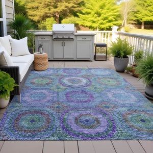 HomeRoots 5' X 8' Vibrant Blue Purple Lime Green Geometric Washable Area Rug for Indoor/Outdoor Spaces 630178