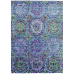 HomeRoots 5' X 8' Vibrant Blue Purple Lime Green Geometric Washable Area Rug for Indoor/Outdoor Spaces 630178