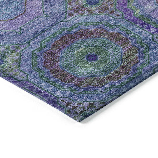 HomeRoots 5' X 8' Vibrant Blue Purple Lime Green Geometric Washable Area Rug for Indoor/Outdoor Spaces 630178