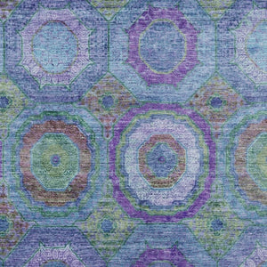HomeRoots 5' X 8' Vibrant Blue Purple Lime Green Geometric Washable Area Rug for Indoor/Outdoor Spaces 630178
