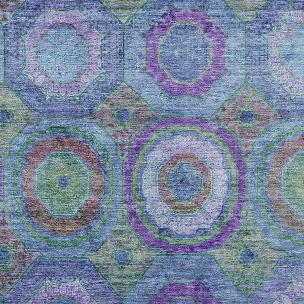 HomeRoots 5' X 8' Vibrant Blue Purple Lime Green Geometric Washable Area Rug for Indoor/Outdoor Spaces 630178