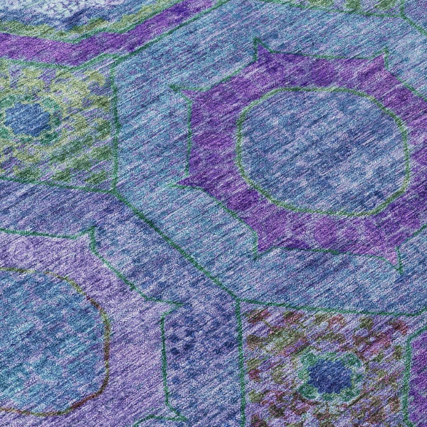 HomeRoots 8' Vibrant Geometric Round Rug in Blue, Purple & Lime Green – Washable, Durable & Stylish Accent! 630179