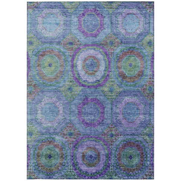 HomeRoots 8' X 10' Vibrant Blue, Purple & Lime Green Geometric Washable Area Rug for Indoor & Outdoor Spaces 630180