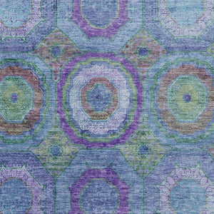 HomeRoots 8' X 10' Vibrant Blue, Purple & Lime Green Geometric Washable Area Rug for Indoor & Outdoor Spaces 630180