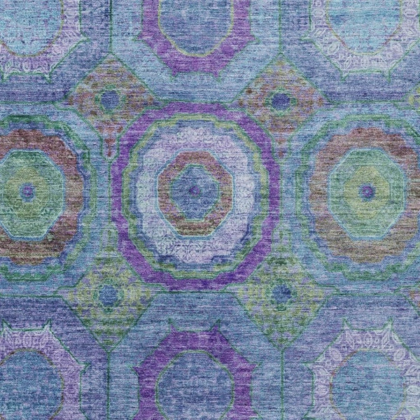 HomeRoots 8' X 10' Vibrant Blue, Purple & Lime Green Geometric Washable Area Rug for Indoor & Outdoor Spaces 630180