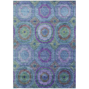 HomeRoots 9' Modern Geometric Washable Area Rug in Vibrant Blue, Purple & Lime Green for Indoor/Outdoor Use 630181