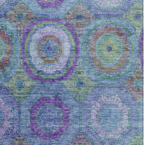 HomeRoots 9' Modern Geometric Washable Area Rug in Vibrant Blue, Purple & Lime Green for Indoor/Outdoor Use 630181