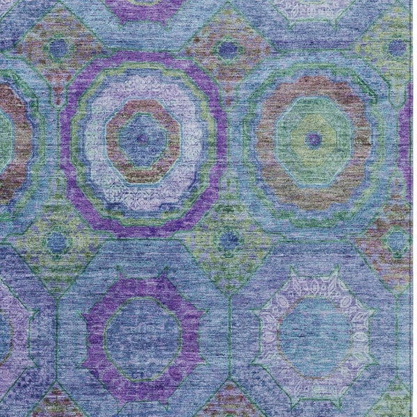 HomeRoots 9' Modern Geometric Washable Area Rug in Vibrant Blue, Purple & Lime Green for Indoor/Outdoor Use 630181