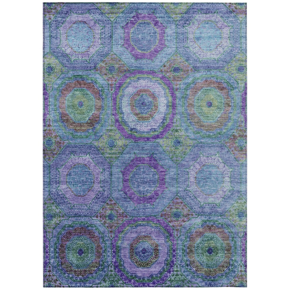 HomeRoots 10' Vibrant Blue Purple Lime Green Geometric Washable Area Rug for Indoor & Outdoor Use 630182