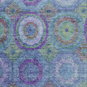 HomeRoots 10' Vibrant Blue Purple Lime Green Geometric Washable Area Rug for Indoor & Outdoor Use 630182
