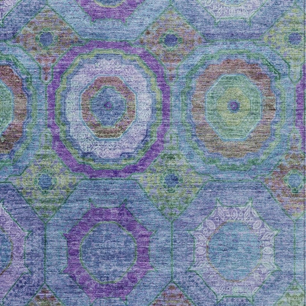 HomeRoots 10' Vibrant Blue Purple Lime Green Geometric Washable Area Rug for Indoor & Outdoor Use 630182
