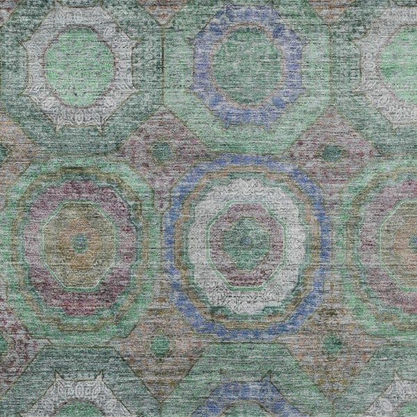 HomeRoots 5' Stylish Green Charcoal and Purple Geometric Washable Area Rug for Indoor or Outdoor Spaces 630184