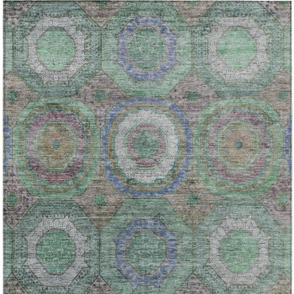 HomeRoots 5' Stylish Green Charcoal and Purple Geometric Washable Area Rug for Indoor or Outdoor Spaces 630184