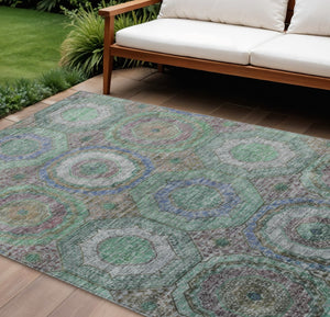 HomeRoots 8' X 10' Vibrant Geometric Area Rug in Green, Charcoal & Purple - Washable for Indoor/Outdoor Use 630186
