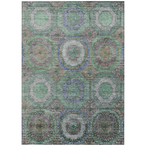 HomeRoots 8' X 10' Vibrant Geometric Area Rug in Green, Charcoal & Purple - Washable for Indoor/Outdoor Use 630186