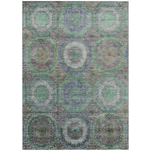 HomeRoots 8' X 10' Vibrant Geometric Area Rug in Green, Charcoal & Purple - Washable for Indoor/Outdoor Use 630186
