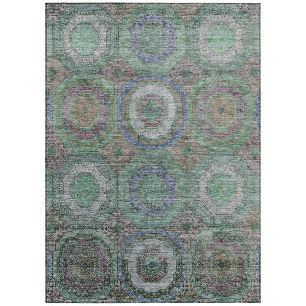 HomeRoots 8' X 10' Vibrant Geometric Area Rug in Green, Charcoal & Purple - Washable for Indoor/Outdoor Use 630186
