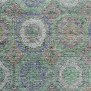 HomeRoots 9' X 12' Geometric Area Rug - Bold Green, Charcoal & Purple Design for Indoor/Outdoor Spaces 630187